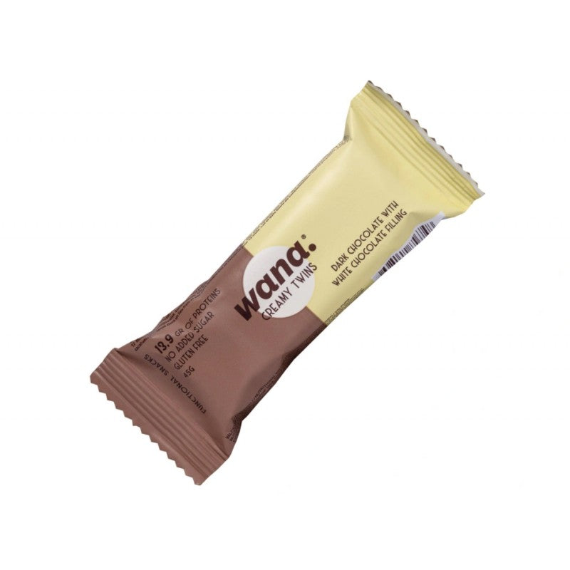 Wana Creamy Twins 45g Dark White Chocolate Cioccolato Fondente Ripieno Bianco Barretta Proteica Wafer Zero Snack Keto Wana