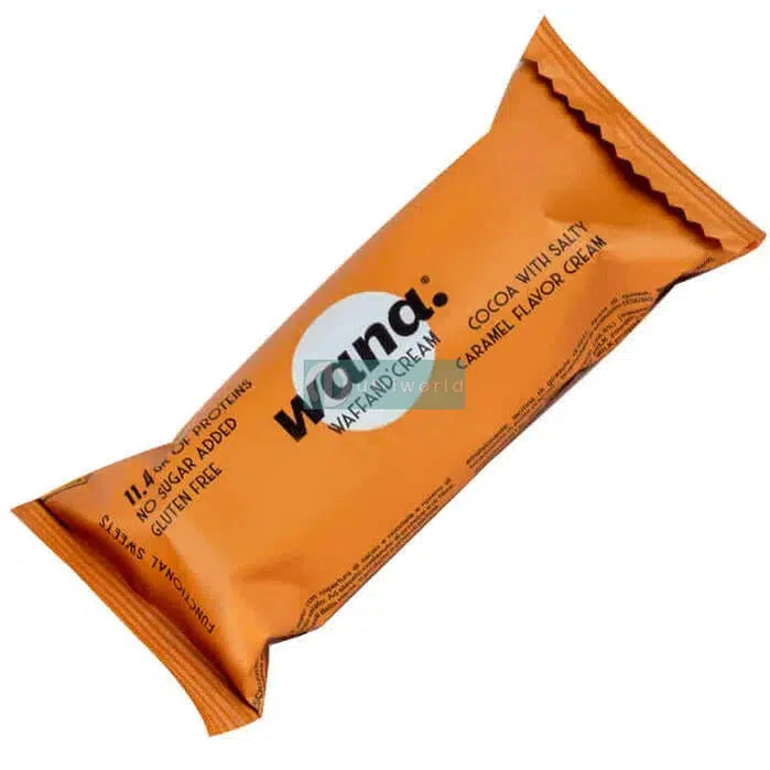 Wana Waffand' Cream 43g Salty Caramel Cioccolato Caramello Salato Barretta Proteica Wafer Zero Snack Keto-NutriWorld.it