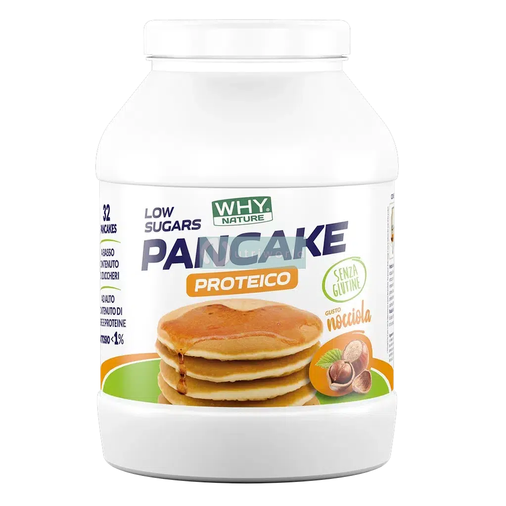 Why Nature Pancake Proteico Low Sugars 800 g Nocciola in Polvere Senza Glutine per Colazione e Spuntino-NutriWorld.it