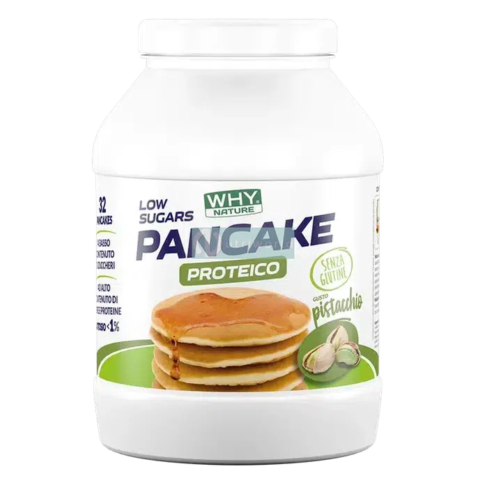 Why Nature Pancake Proteico Low Sugars 800 g Pistacchio in Polvere Senza Glutine per Colazione e Spuntino-NutriWorld.it