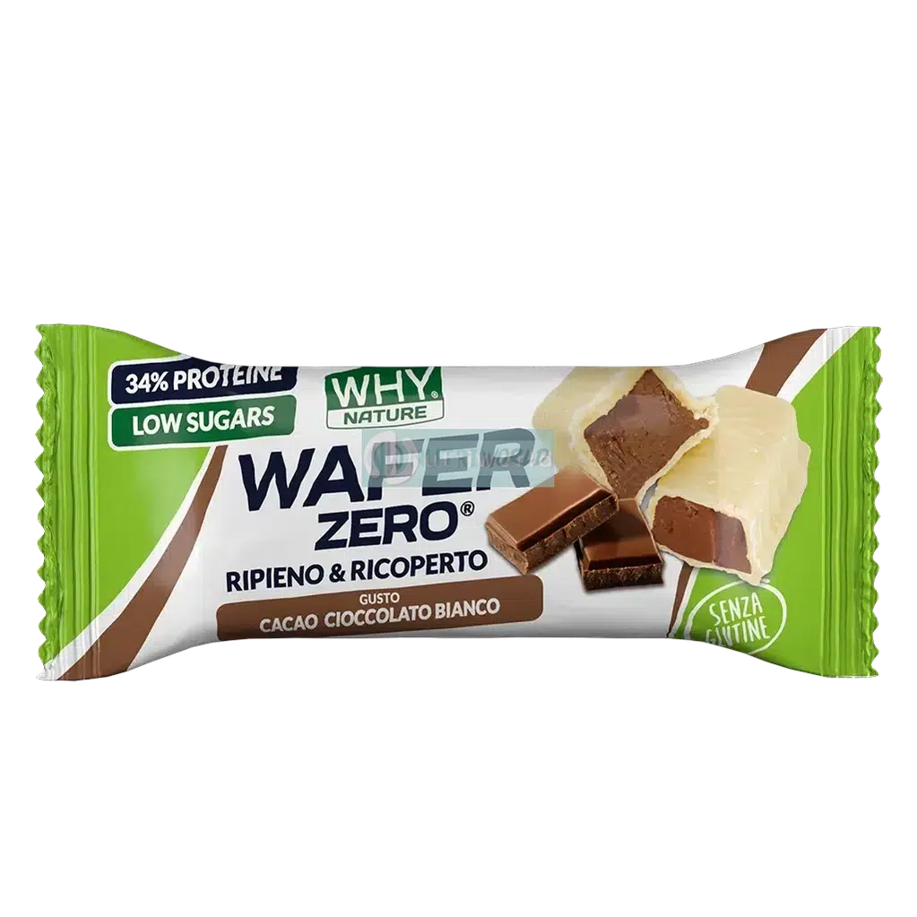 Why Nature Wafer Zero 35g Cacao Cioccolato Bianco Barretta Cialda Ripiena di Crema Proteica Zero-NutriWorld.it