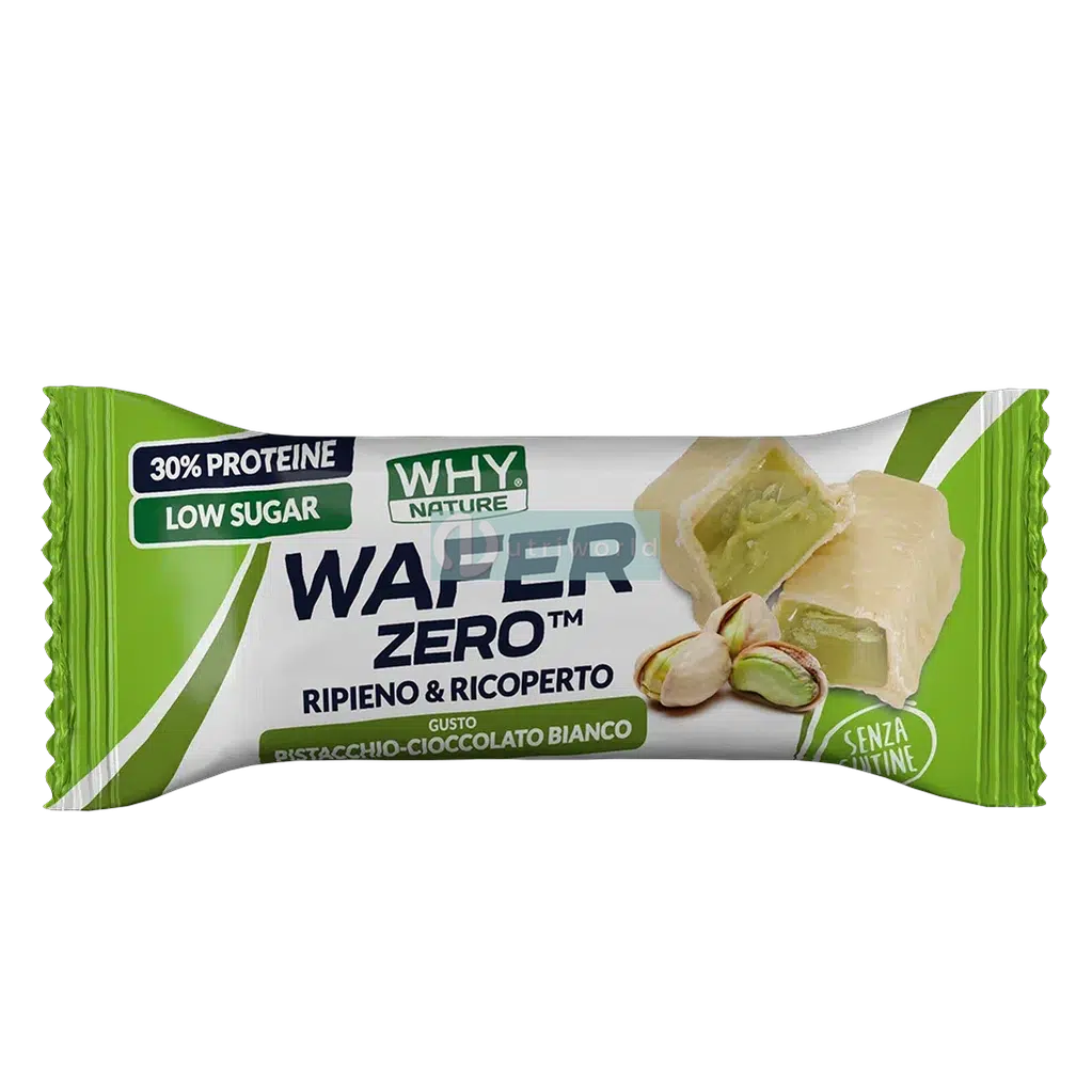 Why Nature Wafer Zero 35g Pistacchio Cioccolato Bianco Barretta Cialda Ripiena di Crema Proteica Zero-NutriWorld.it