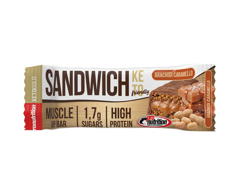 Pronutrition Sandwich Keto 57g Arachidi Caramello Biscotto Ripieno Keto per Colazione o Snack