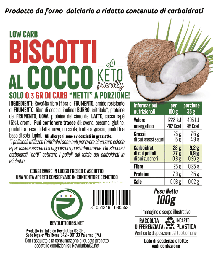 Revolution03 Biscotti al Cocco Keto 100g Biscotti Low carb Keto per Colazione o Spuntino