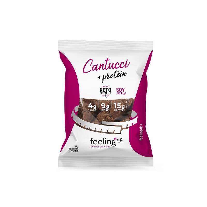 Feeling Ok Cantucci Start 50g Cacao Biscotti Proteici Zero per Colazione e Snack Keto Feeling Ok