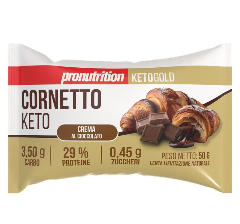 Pronutrition Cornetto Keto No Carbo 50 g Ripieno Crema al Cioccolato Senza Zuccheri per Colazione Zero