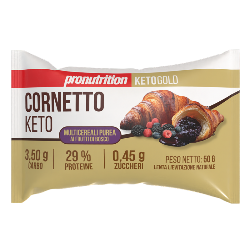 Pronutrition Cornetto Keto No Carbo 42 g Frutti di Bosco Multicereali Ripieno Senza Zuccheri per Colazione Zero