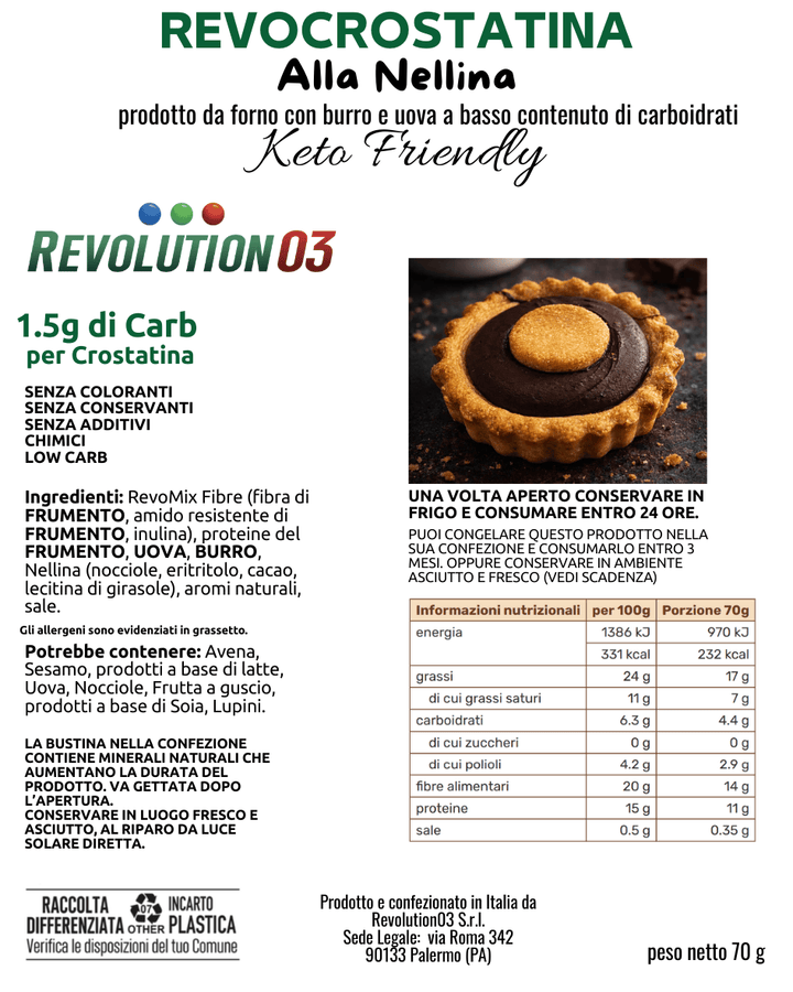 Revolution03 Revo Crostatina Nellina 70g Crostatina Keto Senza Zuccheri per Colazione o Spuntino Keto