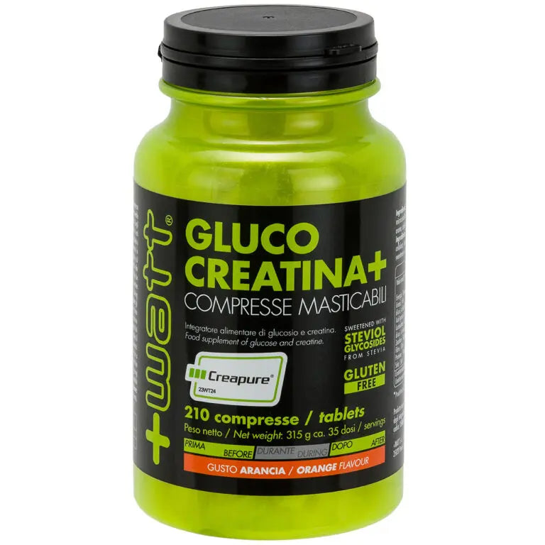 +Watt Gluco Creatina+ 210 Compresse Masticabili Creapure per Energia Recupero e Massa