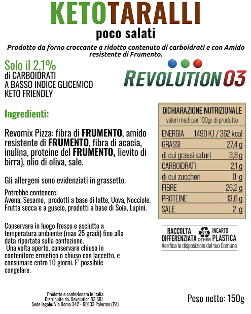 Revolution03 Keto Taralli 150g Snack Low carb Keto per Spuntino o Cene