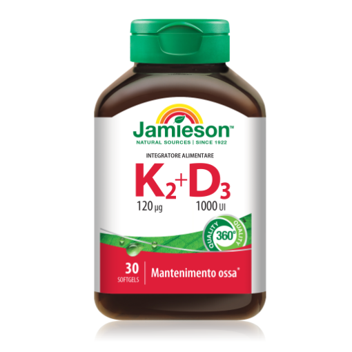 Jamieson Vitamina K2+D3 30 Softgels per Mantenimento Ossa e Difese Naturali