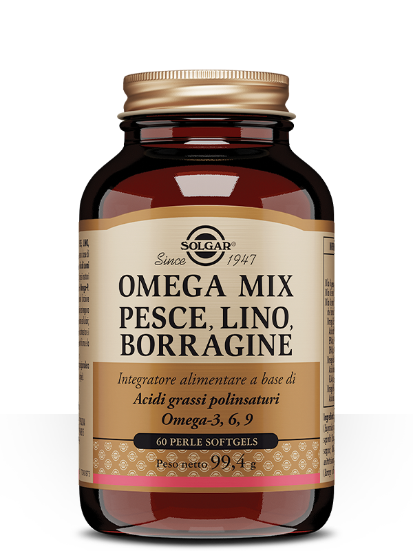 Solgar Omega Mix 60 softgel con Olio di Pesce, Lino e Borragine per Cuore e Microcircolo