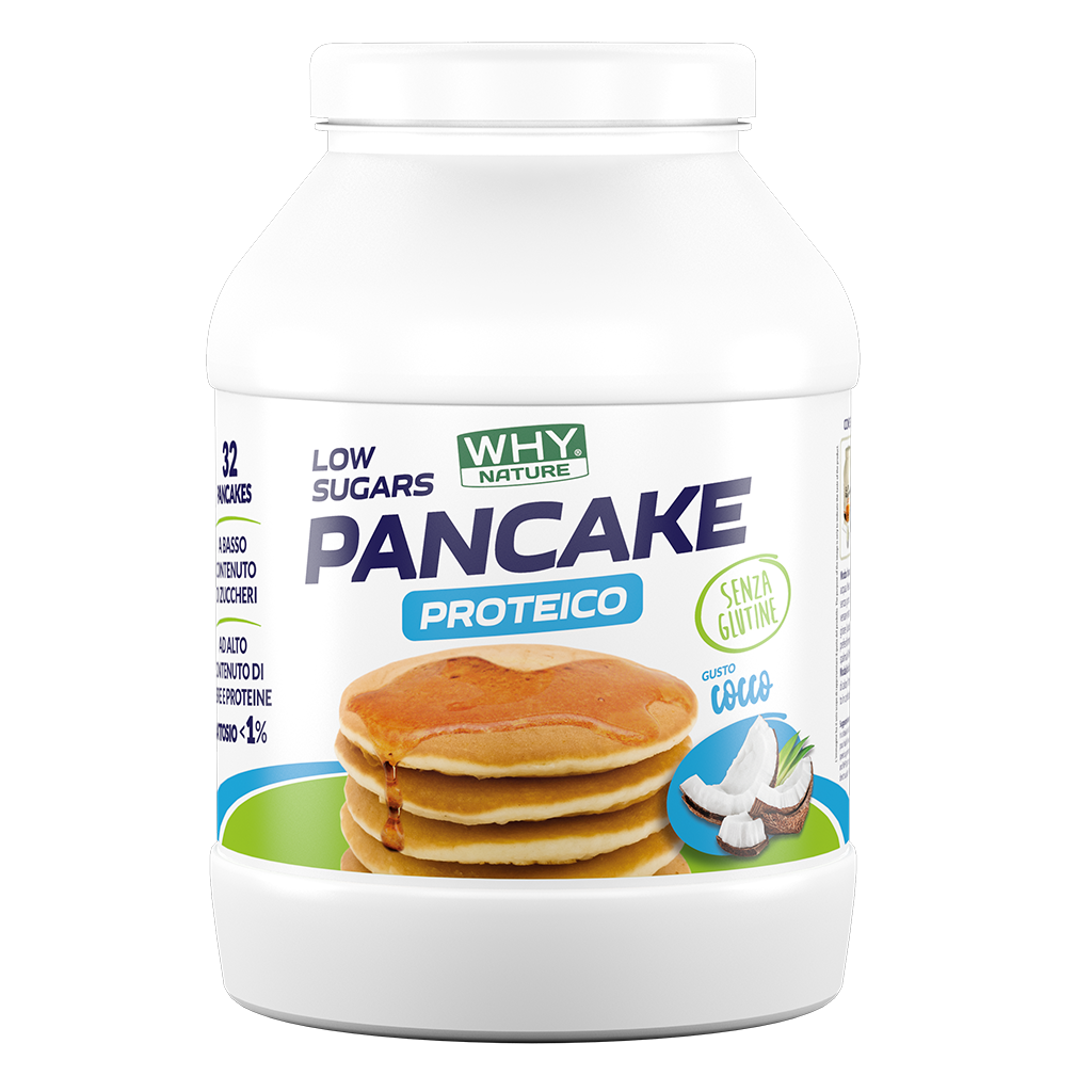 Why Nature Pancake Proteico Low Sugars 800 g Cocco in Polvere Senza Glutine per Colazione e Spuntino