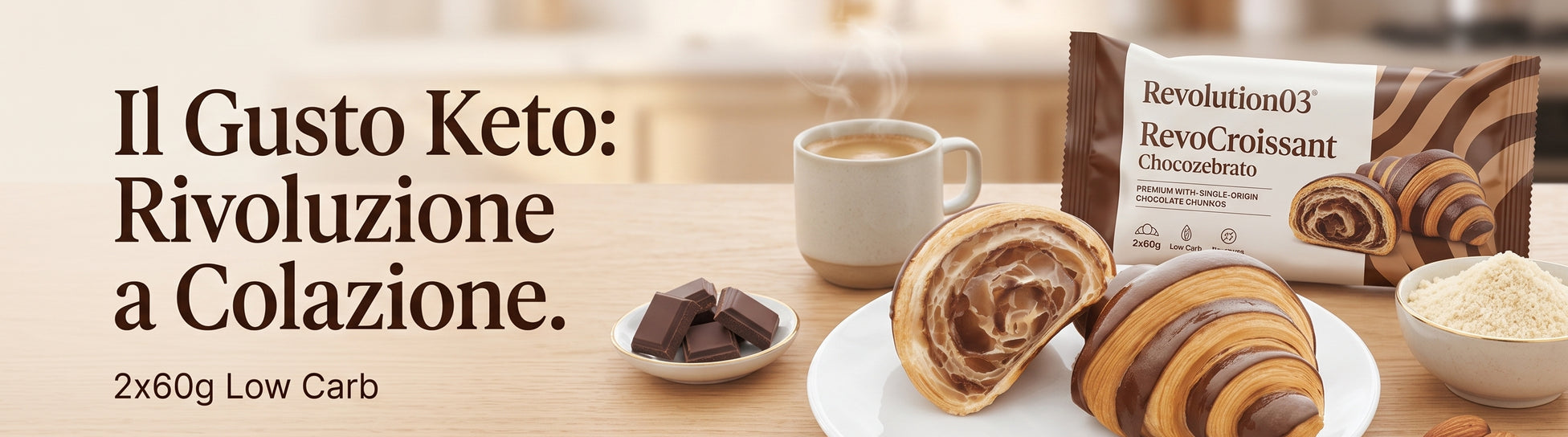 Revolution03 RevoCroissant Chocozebrato 2x60g Low Carb per Colazione o Snack Keto - banner