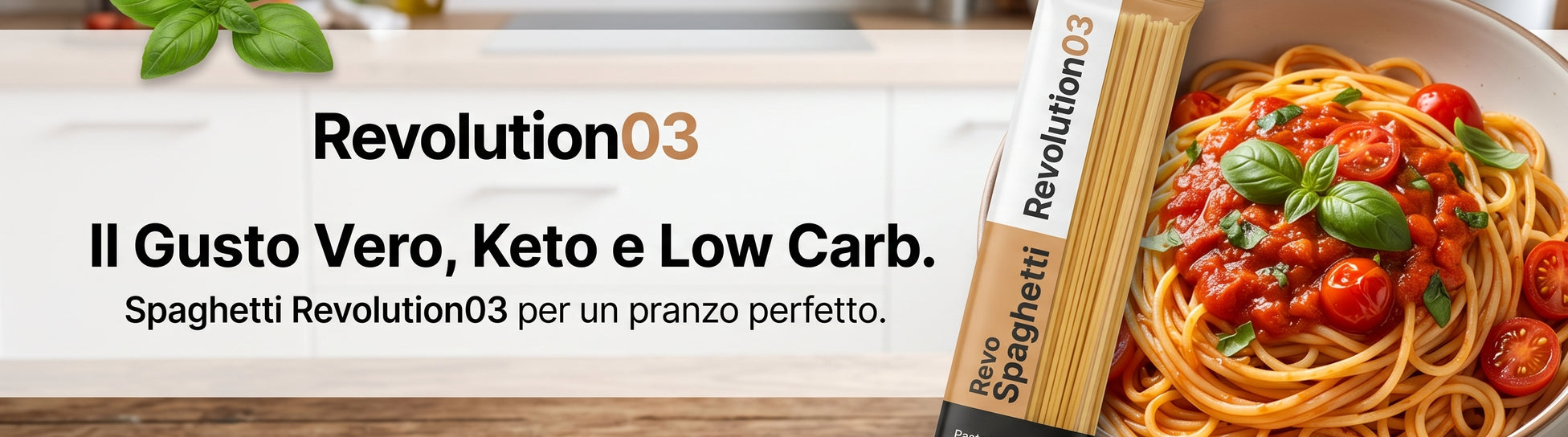 Revolution03 RevoSpaghetti 250g Pasta Low carb Keto per Pranzo o Cena - banner