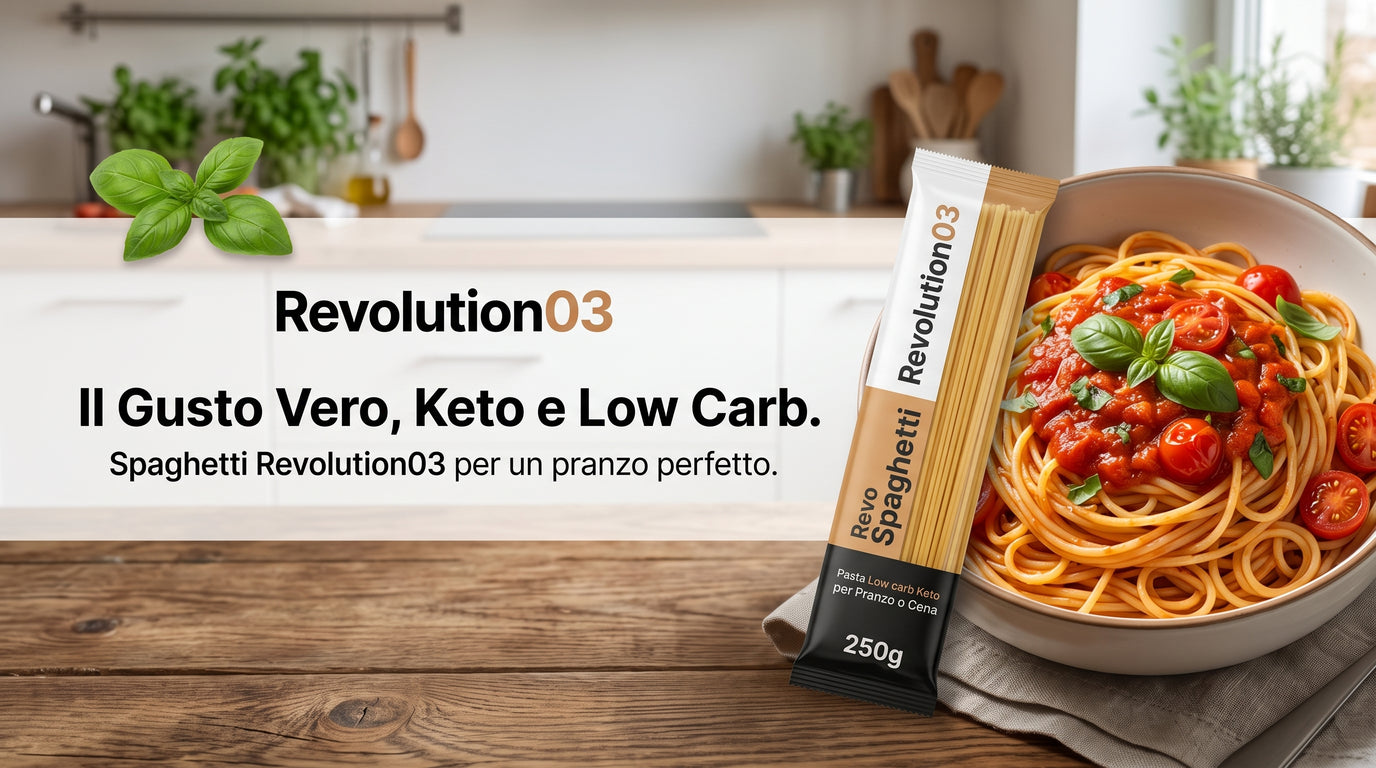 Revolution03 RevoSpaghetti 250g Pasta Low carb Keto per Pranzo o Cena - banner