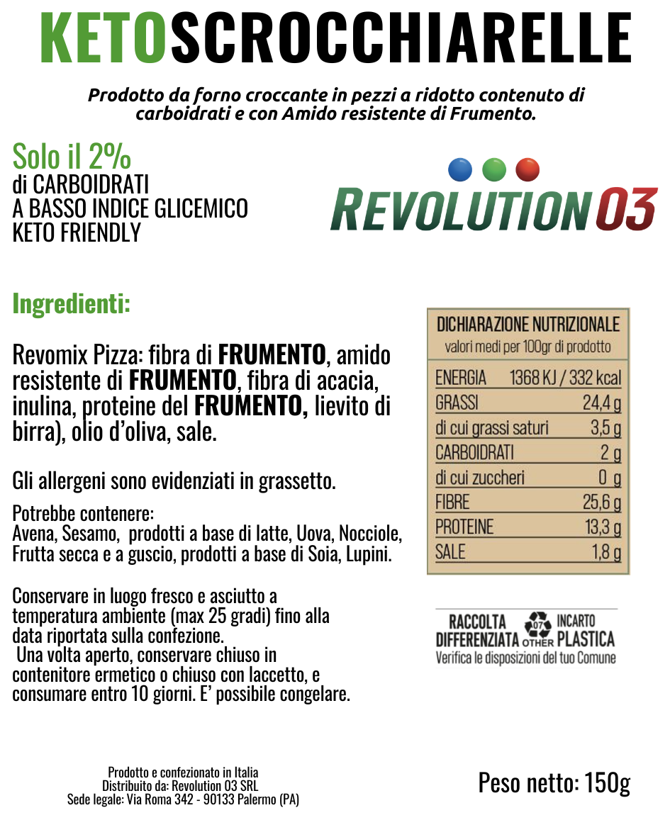 Revolution03 Revo Scrocchiarelle Keto 150g Snack Low Carb Keto per Spuntini, Pranzi o Cene