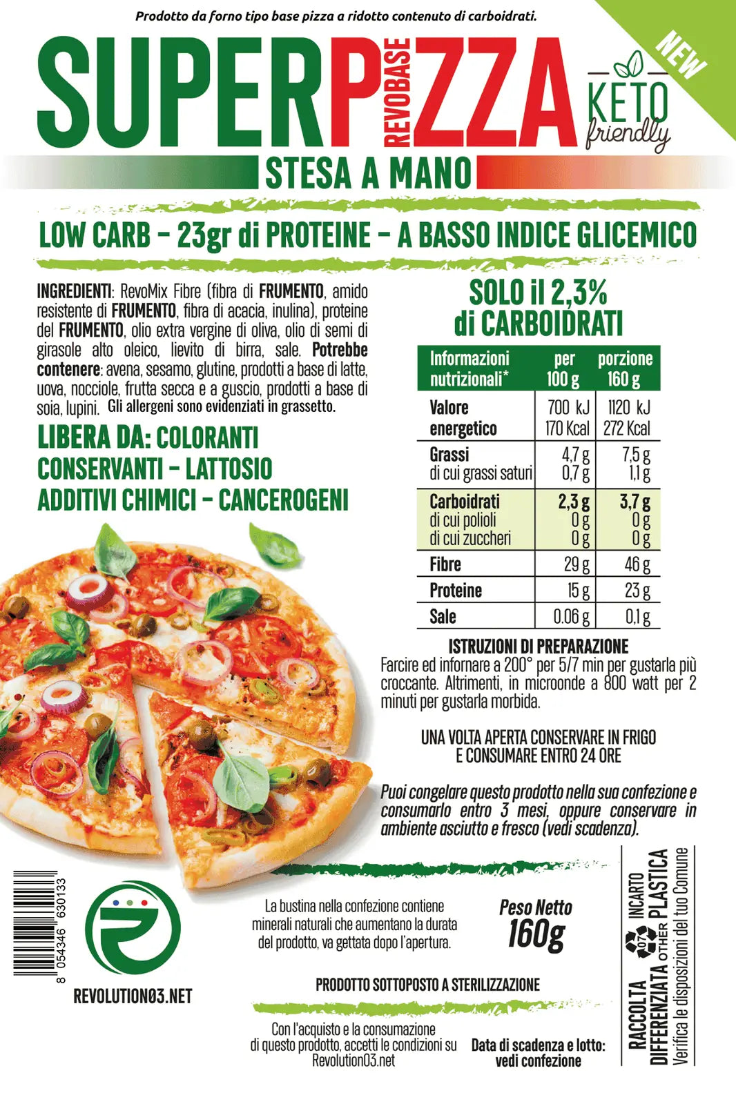 Revolution03 SuperPizza Keto 160g Pizza Low Carb Keto per Pranzi o Cene