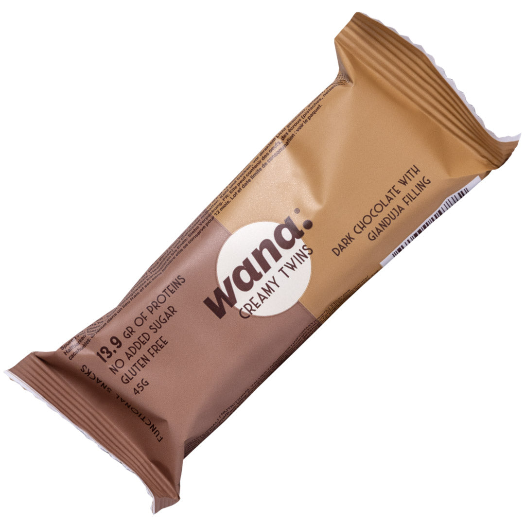 Wana Creamy Twins 45g Dark Chocolate Gianduja Cioccolato Fondente Ripieno Gianduia Barretta Proteica Wafer Zero Snack Keto Wana