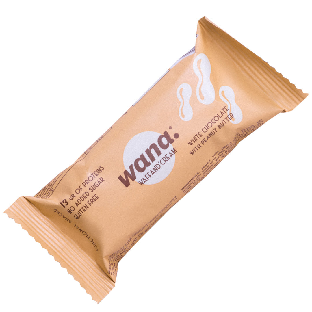 Wana Waffand' Cream 43g White Chocolate Peanut Cioccolato Bianco Arachidi Barretta Proteica Wafer Zero Snack Keto Wana