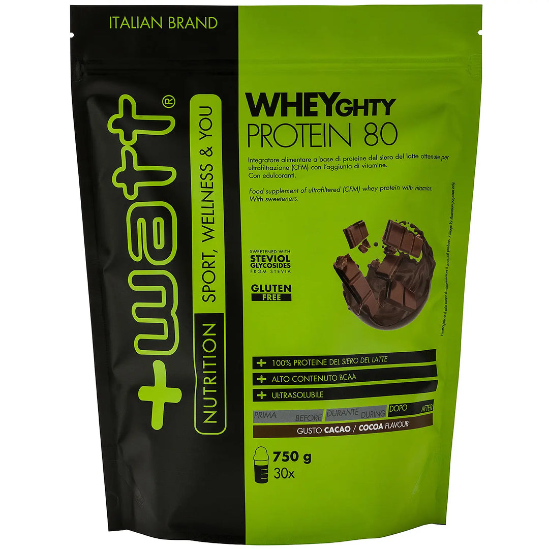 +Watt Wheyghty Protein 80 Doypack 750g Cacao Cioccolato Proteine in Polvere Concentrate