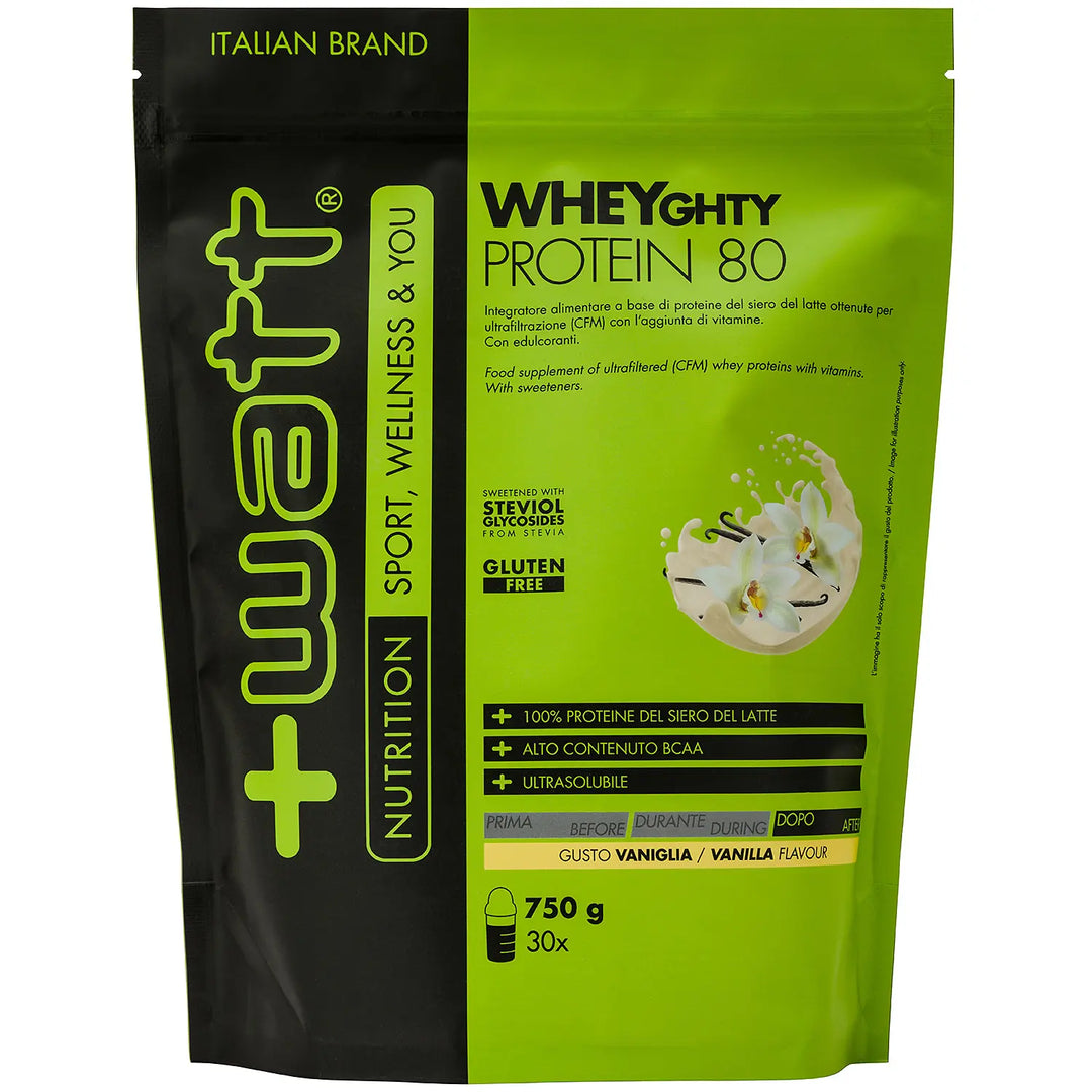 +Watt Wheyghty Protein 80 Doypack 750g Vaniglia Proteine in Polvere Concentrate