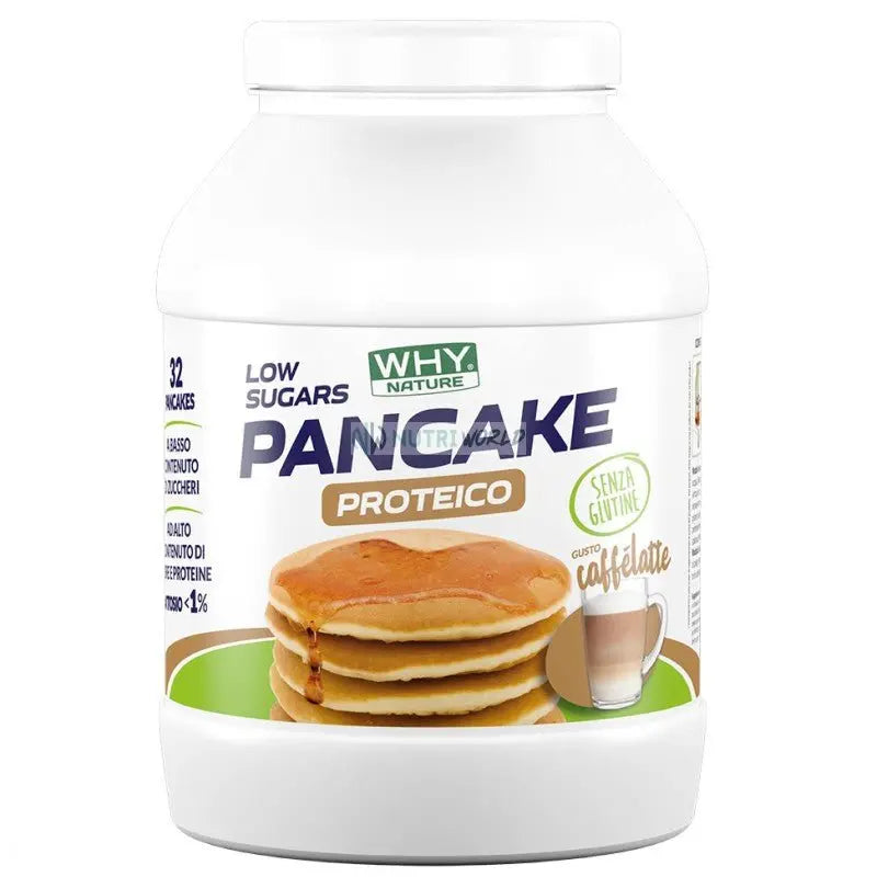 Why Nature Pancake Proteico Low Sugars 800 g Caffelatte in Polvere Senza Glutine per Colazione e Spuntino
